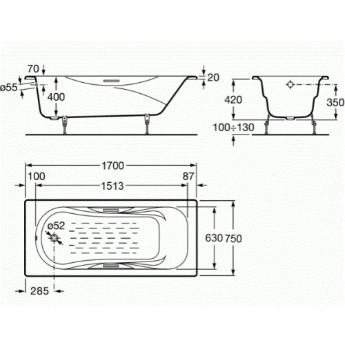 Ванна чугунная Roca Malibu 170x75 A23097000R+A150412330