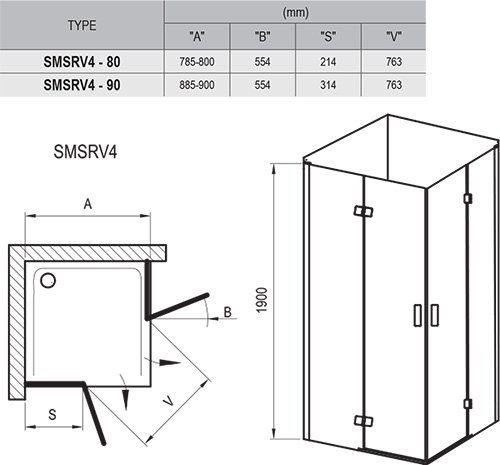 Душова кабіна Ravak SmartLine SMSRV4-90 Хром + Transparent 1SV77A00Z1