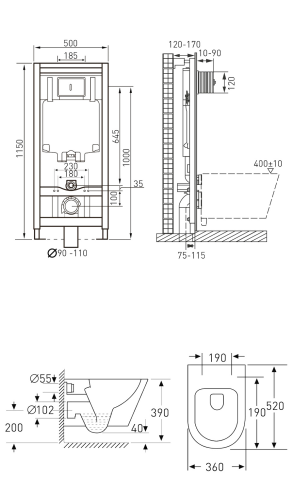 Набор инсталляция Master 4в1 с унитазом Volle Nemo Rimless 13-17-316+141515