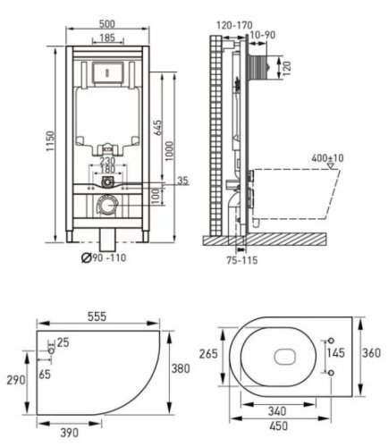 Набор инсталляция Master 4в1 с унитазом Volle Amadeus 13-06-055+141919