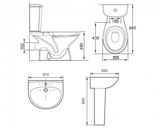 Унітаз компакт + умивальник Volle 13-52-334 + 13-77-035