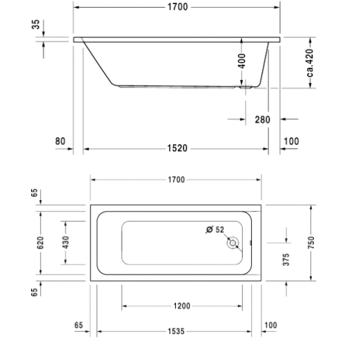 Ванна Duravit D-Code 170x75 700100000000000