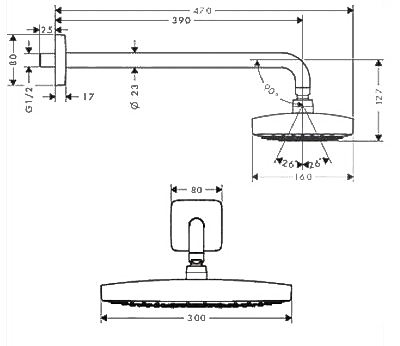 Верхний душ Hansgrohe Raindance Select E 300 2jet 27385000