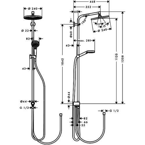 Душевая система Hansgrohe Crometta S 240 1jet Showerpipe Reno 27270000