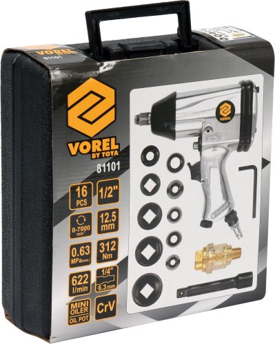 Пневматичний гайковерт VOREL 81101 + Аксесуари + Кейс
