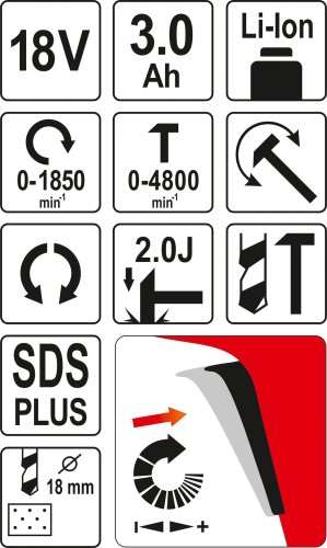 Перфоратор аккумуляторный YATO YT-82770