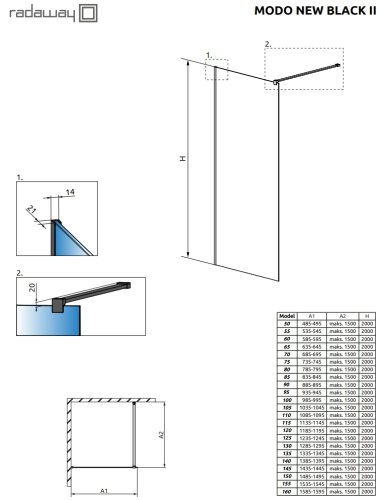 Душевая перегородка Radaway Modo II New Black 130 (389134-54-01)