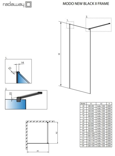 Душевая перегородка Radaway Modo II New Black 100 Frame (389104-54-56)