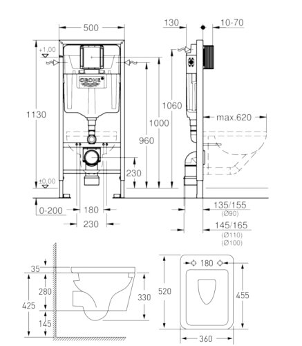 Набір інсталяція Grohe Rapid SL з унітазом Volle Libra Rim 13-41-160 + 38772001 + 37131000