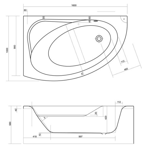 Ванна Cersanit Meza 160x100 L 062601