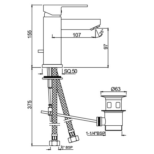 Смеситель для умывальника Jaquar Kubix F KUB-CHR-35052FB