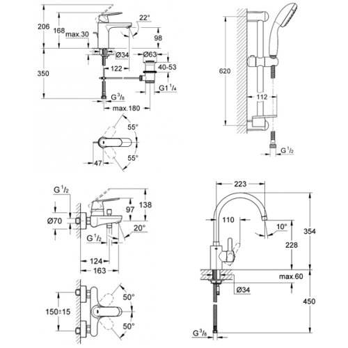 Набор смесителей Grohe Eurosmart Cosmopolitan 126115MK