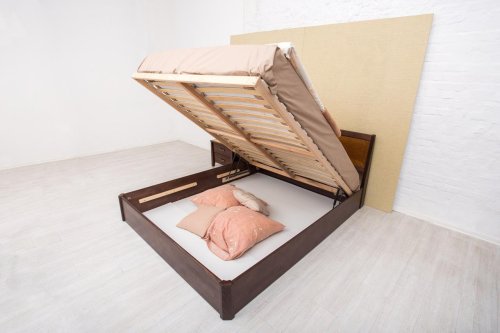 Ліжко двоспальне МІКС-меблі Сіті з інтарсією та підйомним механізмом 1600x2000 темний горіх