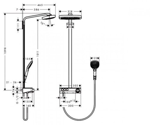 Душевая система Hansgrohe Raindance Select E Air 3jet 300 Showerpipe 27127000