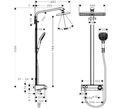 Душевая система Hansgrohe Raindance Select E 360 1jet ST Showerpipe 27288400