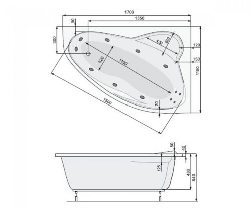 Ванна PoolSpa Europa Asym 170x115 R PWAD110ZN000000 + ножки