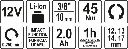 Трещотка ударная аккумуляторная YATO YT-82902