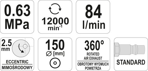 Пневматична ексцентрикова шліфмашина YATO YT-09739