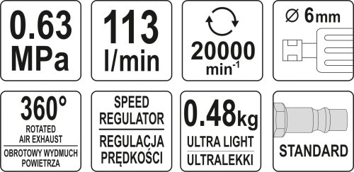 Пневматическая угловая шлифмашина YATO YT-09676