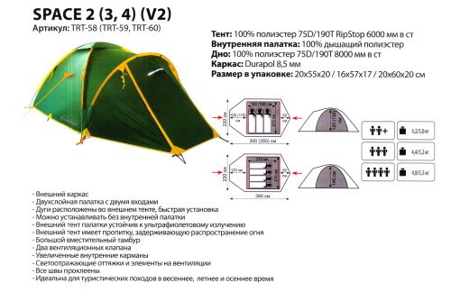 Палатка Tramp Space 3 v2 TRT-059