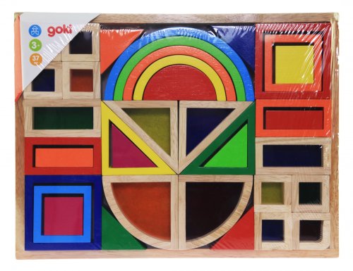 Конструктор деревянный Goki Радужные строительные блоки с окнами 58620
