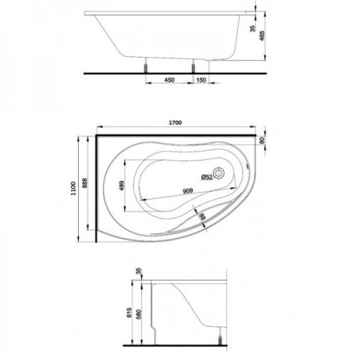 Ванна KOLO Promise 170x110 L XWA3271000 + сифон Viega Simplex 311537