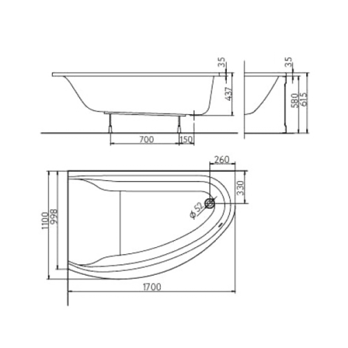 Ванна KOLO Mirra 170x110 L XWA3371000 + сифон Viega Simplex 285357