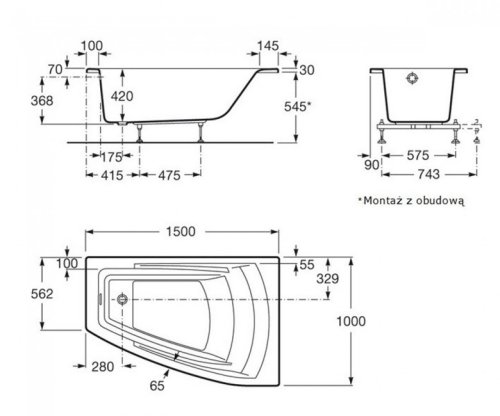 Ванна акриловая Roca Hall 150x100 R A248165000