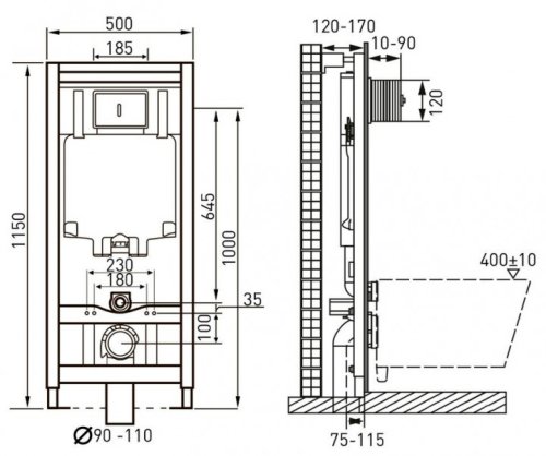 Набор инсталляция Master 4в1 141515 с унитазом Volle Puerta Rimless 13-16-077