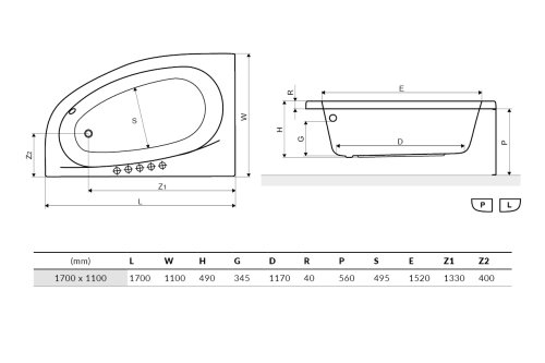 Ванна Excellent Kameleon 170x110 L WAEX.KML17WH