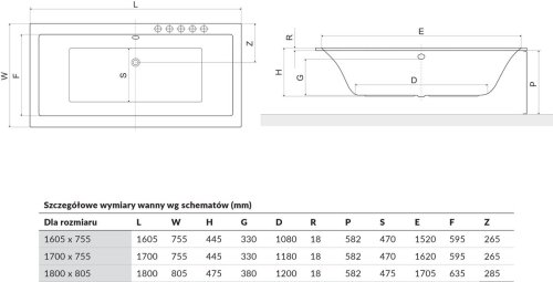 Ванна Excellent Pryzmat Slim 180x80 WAEX.PRY18WHS-BN