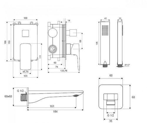 Смеситель скрытого монтажа Excellent Keria AREX.SET.2025CR