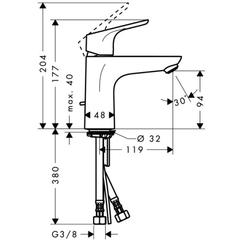 Душевая система с термостатом Hansgrohe Crometta E 240 1jet Showerpipe + смеситель для умывальника Hansgrohe Focus 100 27271000+31607000