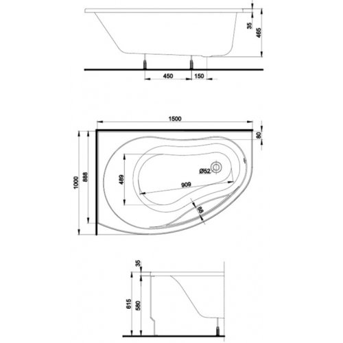 Ванна асимметричная KOLO PROMISE 150*100 см, правая, с ножками и сифоном автомат