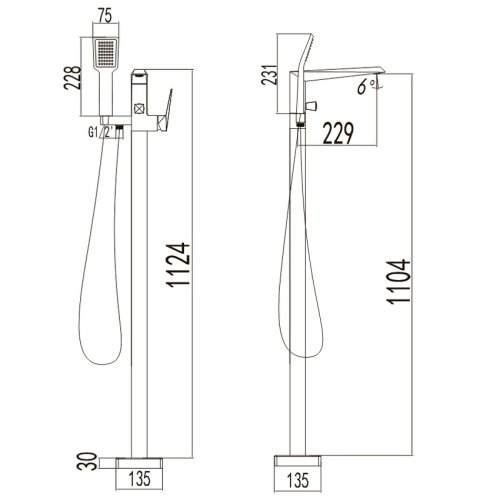 Ванна отдельно стоящая Volle 1800*910*685мм с отдельно стоящим смесителем Volle Orlando