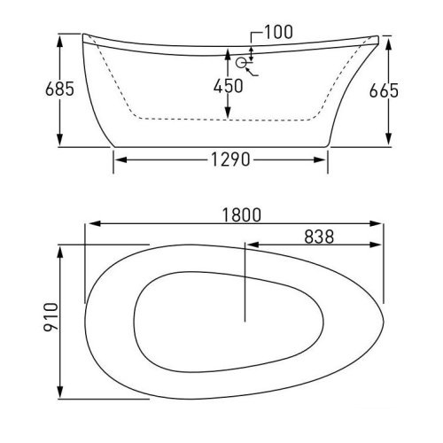 Ванна отдельно стоящая Volle 1800*910*685мм с отдельно стоящим смесителем Volle Orlando