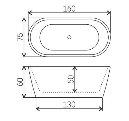 Ванна отдельно стоящая Volle 1600*750*600мм с отдельно стоящим смесителем Impresse CUTHNA