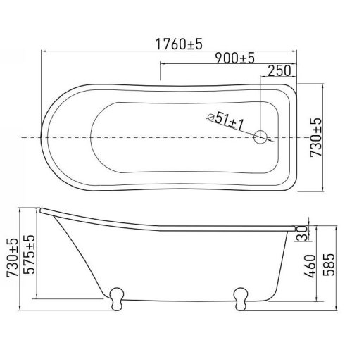 Ванна окремо стояча Volle 176 * 73 * 73 / 58см з окремо вартим змішувачем Impresse CUTHNA