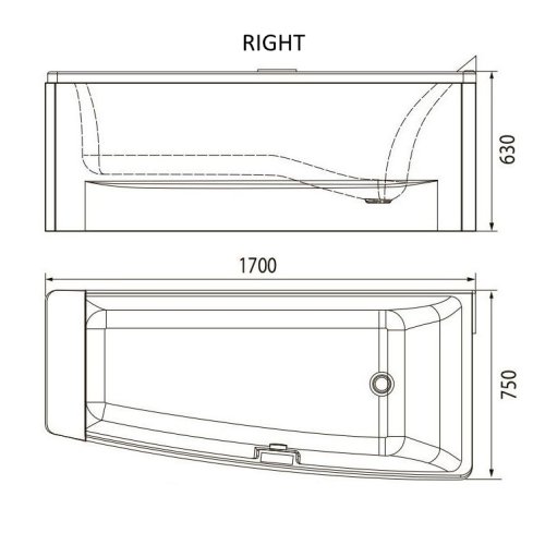 Ванна Volle акрилова асиметрична 1700 * 750 * 630мм, права з врізним змішувачем Impresse BRECLAV