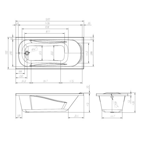 Ванна акриловая Volle FIESTA 1500*700*435мм с ножками