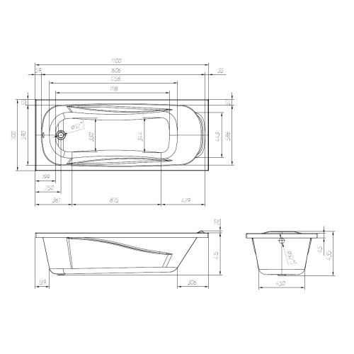 Ванна акрилова Volle FIESTA 1700 * 700 * 435мм з ніжками