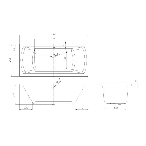 Ванна акрилова Volle TEO 1700 * 800 * 500 мм з ніжками
