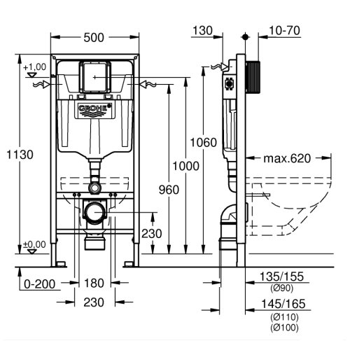 Набір інсталяція GROHE Rapid SL з підвісним унітазом ROCA GAP Rimless A34H470000 + 39503000