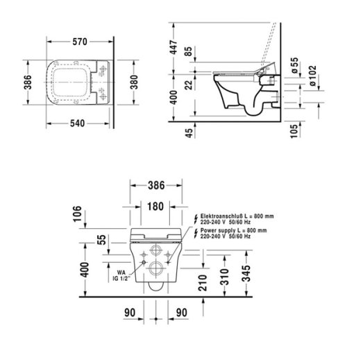Подвесной унитаз Duravit P3 Comforts Rimless 2561590000