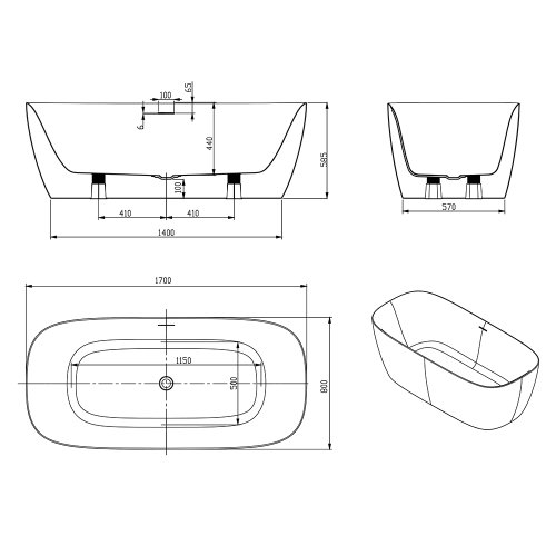 Ванна Volle 170x80 12-22-808M