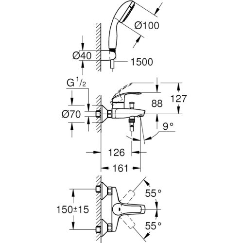 Смеситель для ванной Grohe Eurosmart 3330220A