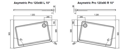 Поддон Ravak Asymetric Pro 10° 120x90 R (XA25G70101P)