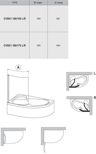Шторка для ванны Ravak CVSK1 Rosa 140/150 L полированный алюминий+Transparent (7QLM0C00Y1)