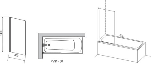 Шторка для ванны Ravak PVS1-80 сатин+Transparent (79840U00Z1)
