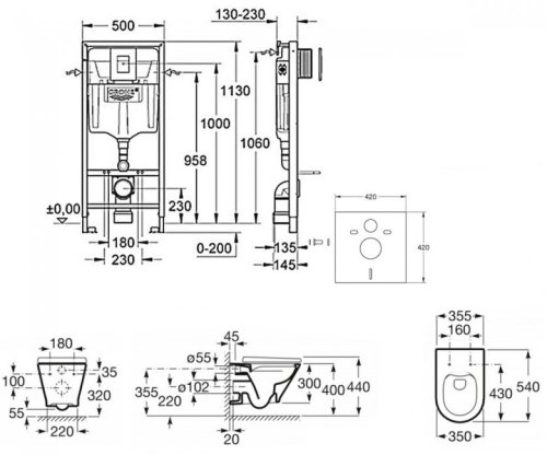 Набор инсталляция Grohe Rapid SL с унитазом Roca Gap Round Rimless A34H0N8000+38772001+37131000